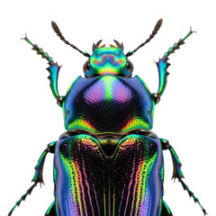 Iridescent jewel beetle with rainbow coloration, showcasing nature's beauty and intricate details, ideal for scientific studies and vibrant designs