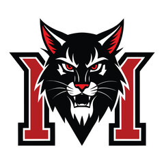Fierce Wildcat Mascot Logo with Red Letter M
