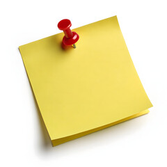 Blank yellow sticky note pinned to a white surface with a red pushpin