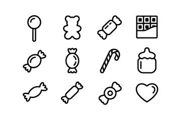 Lollipop gummy bear wrapped candies chocolate bar candy cane dessert heart vector