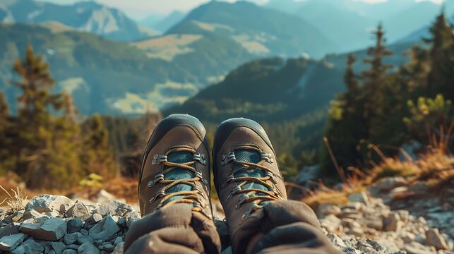hiking boots in the mountains - Powered by Adobe