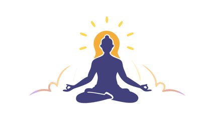 Obraz premium Silhouette of a woman in lotus pose meditating with glowing aura, radiating light and energy, isolated on white background for spiritual wellness concept