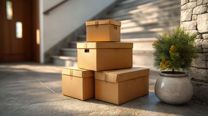 Cardboard Boxes Stack Modern Beige Home Moving