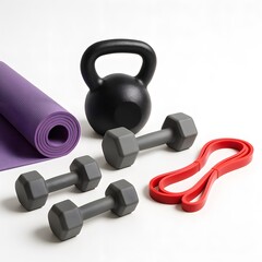 Kettlebell, Dumbbells, Yoga Mat and Resistance Band for Home Fitness Workout