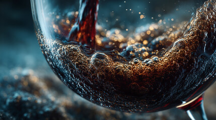 Red wine effervescence in photorealistic style with rich colors