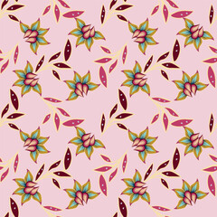 The simple floral design features evenly spaced delicate flowers against a light, neutral background. For textiles, cotton fabric, covers, wallpaper, printing, cards, scrapbooking