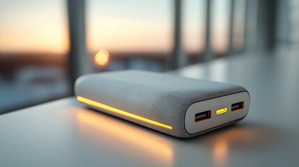 Portable charger in sleek modern design with soft glowing light