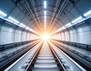 Modern tunnel, railway tracks, bright light