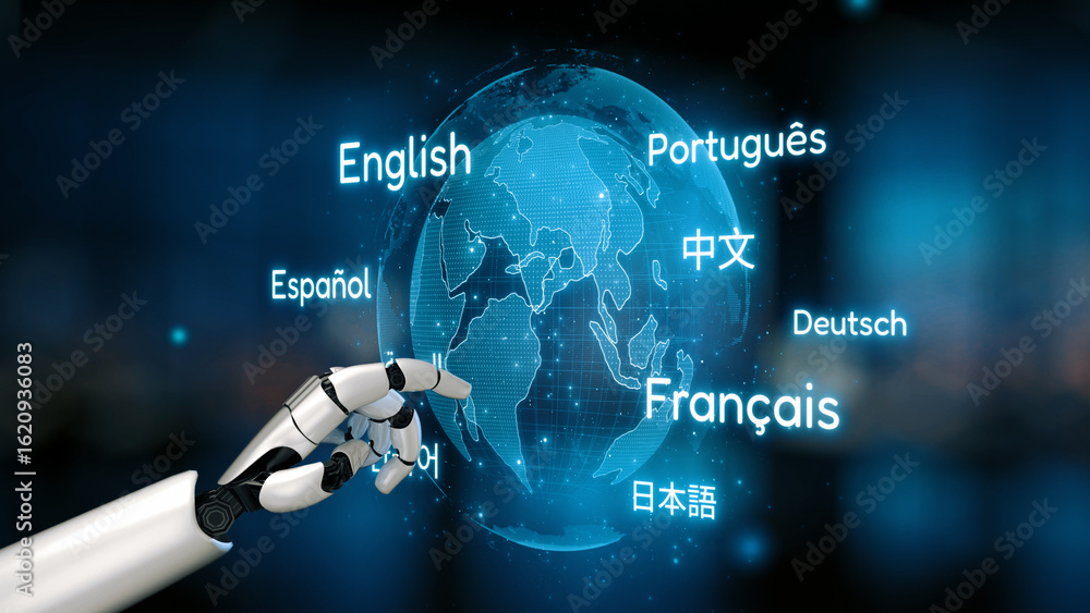 Poster ai artificial intelligence bridges global language communication with multilingual virtual assistant
