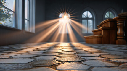 Sunlight Streaming in Church Interior
