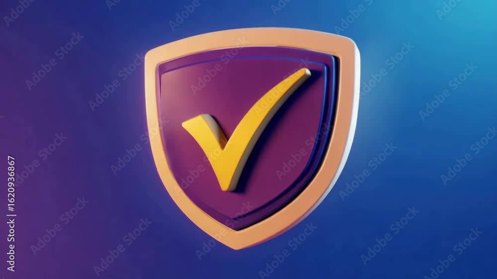 Poster 3d rendered shield with check mark illustrating security and validation concept