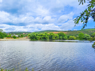 Beautiful views of the Berounka River on a cloudy summer day. beginning of rain