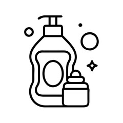 Outline beauty products vector: lotion bottle, cream jar, skincare, cosmetic, hygiene, spa, bath