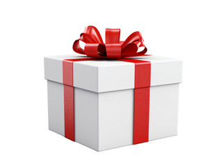 Elegant white gift box with vibrant red ribbon bow, perfect for any special occasion surprise
