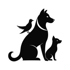 Silhouette of Dog, Cat, and Bird Together