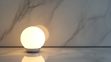 Contemporary glowing round lamp with marble base creating serene home decor with elegant atmosphere image