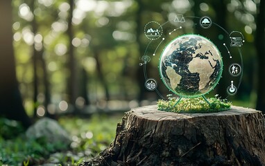 Global sustainability concept with earth globe and environment icons design
