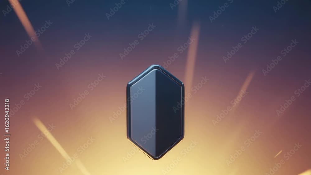Poster abstract 3d animated shield shape rising with elegant and evocative lighting