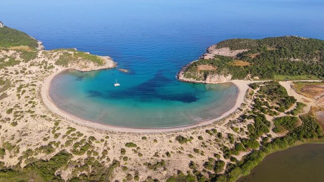 Aerial videos of Voidokilia Beach and Navarino Castle in the Peloponnese, Greece