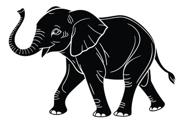 Cute baby elephant silhouette with big ears