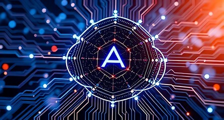 Abstract ai brain circuitry with letter a isolated on white background
