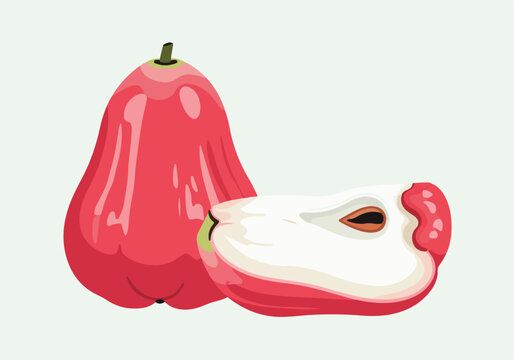 A whole rose apple and a half rose apple isolated on white background