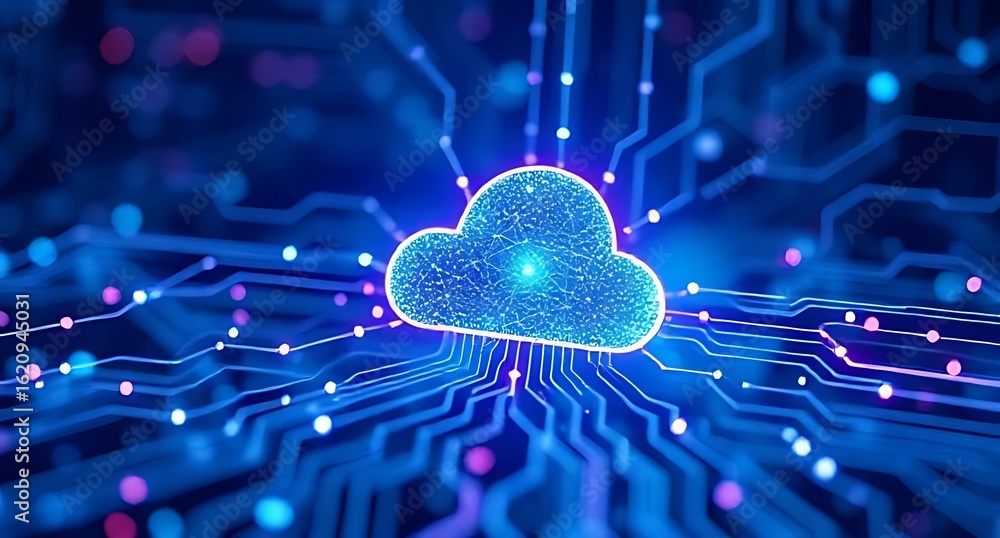 Poster digital cloud computing technology circuit board isolated on white background