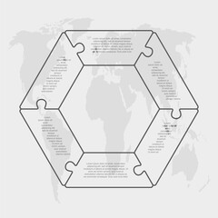 Puzzle diagram infographic process on 6 parts