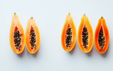 Fresh papaya halves with seeds for healthy eating and tropical fruit diet