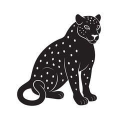 Elegant Black Sitting Leopard with White Spots Vector Silhouette for Artistic Design Projects