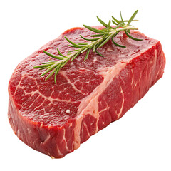 Fresh raw beef meat with rosemarry on transparent background. 