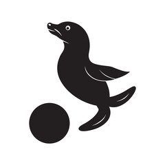 Artistic Silhouette of a Seal Balancing on a Ball Entertainment and Performance