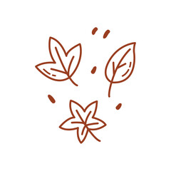 Cute hand drawn doodle illustration of autumn leaves in warm brown color. Perfect for seasonal decoration, stickers, and greeting cards. Cozy and playful fall art.
