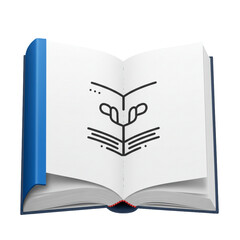 Open book with a minimalistic black line design on pages and copy space