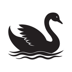 Elegant Black Swan Silhouette Floating Gracefully on Rippling Water Vector Art