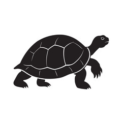 Elegant Black Silhouette Vector of a Tortoise in Motion Showing Detailed Shell Patterns