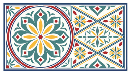 Decorative floral tile pattern with geometric elements, vintage style design for background, wallpaper, fabric, or scrapbook isolated on white background