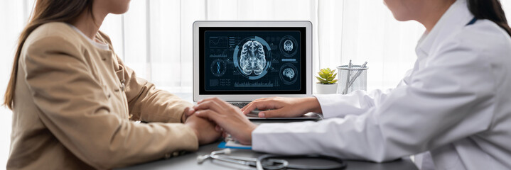 Medical science technology and futuristic healthcare virtual computer software analyze human health...