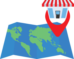 Optimize Local SEO Concept. Increase your local business traffic by integrating local content into your SEO strategy. Location pins and local businesses. Flat design illustration.

