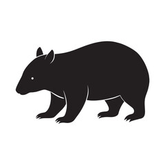 Simple Black Silhouette of a Walking Bear on White Background