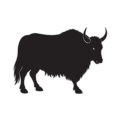 Majestic Yak Silhouette Vector Art Featuring Detailed Horns and Shaggy Fur Design for Wildlife Graphics and Nature Themed Projects