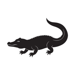 Black Silhouette of a Reptilian Animal with a Long Tail and Four Legs Captured in a Side View Illustration