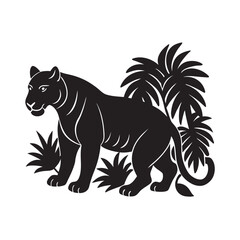 Majestic Black Panther Silhouette in Lush Jungle Foliage Elegant Wild Cat Design