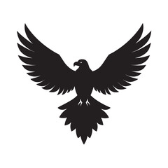 Powerful Eagle Silhouette Spreading Wings Against White Background for Graphic Design Projects