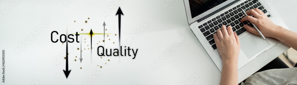 Poster increase quality and reduce cost represent quality, cost, and performance optimization for business 