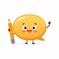 Cheerful Dialogue: A friendly cartoon speech bubble comes to life, holding a pencil, representing communication, ideas, and creative expression.  A vibrant symbol of thoughts and conversation. 