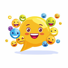 Emoji Expression Cascade: A cascade of emojis explodes from a vibrant speech bubble, a visual symphony expressing joy, laughter, and positivity. The playful arrangement evokes a sense of cheerfulness.