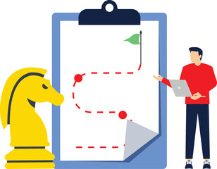 Marketing strategy concept. Strategic planning, a plan to overcome difficulties or obstacles to achieve goals or targets, defining objectives, and planning strategies. Flat vector illustration.

