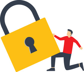 Unlock business access. businessmen holding a big padlock stock illustration
