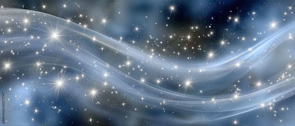 Poster dynamic blue backdrop showcases abstract wavy patterns with soft snowflakes, ideal for presentations